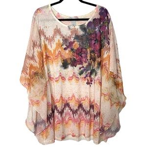 Liz For Me by Catherine’s Multi Color Floral Graphic Rhinestone Poncho Style Top